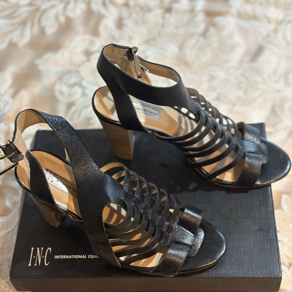 INC International Concepts Black Strappy Heels